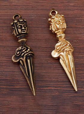 西藏用品 藏传尼泊尔金刚杵吊坠三面普巴杵 金刚撅降魔杵黄铜