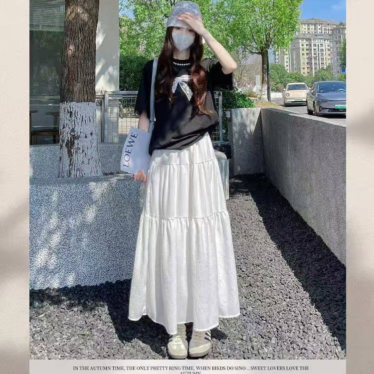 仙女风飘逸白色长裙高腰显瘦蛋糕半身裙