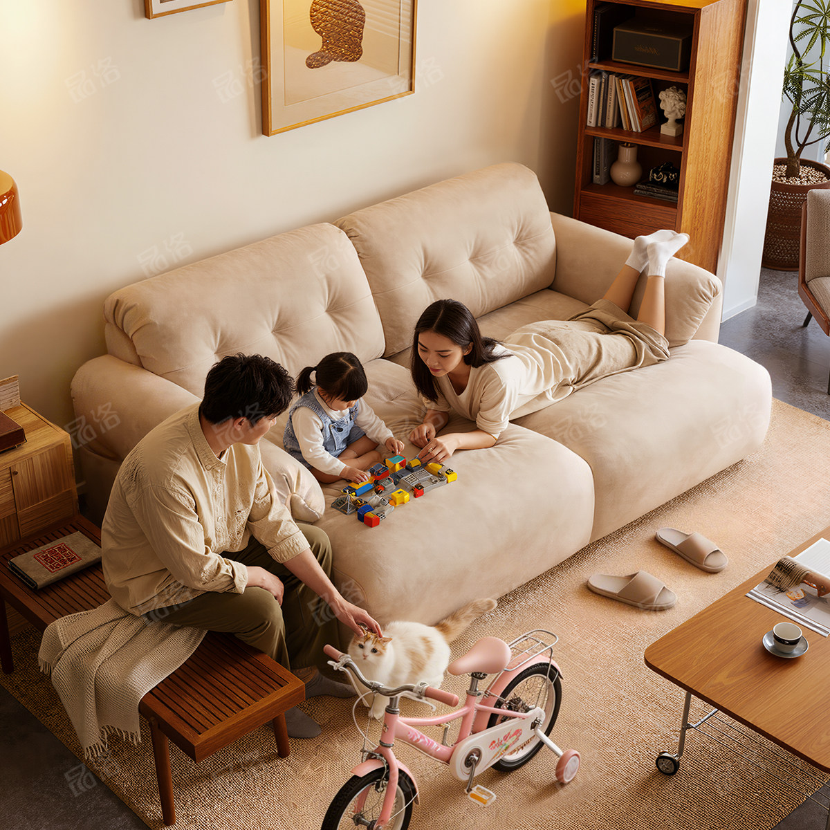 品洛云朵电动布艺沙发双人中古风小户型客厅猫抓布白色伸缩零靠墙,住宅家具,功能沙发,淘宝优惠券,粉丝福利购,淘宝优惠卷