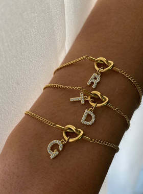 情人结项链手链字母吊坠叠爱心结LetterStackingBraceletNecklace