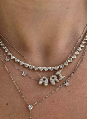 18Kdiamond letter name pendant necklace镀金字母镶钻吊坠项链