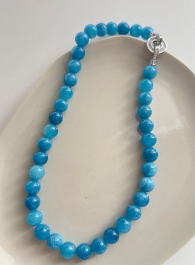 CrystalNecklace埃及蓝串珠项链简约高级水晶叠戴锁骨链清爽春款