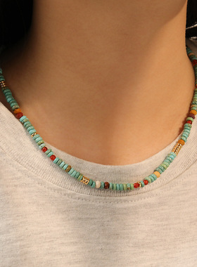 天然绿松石串珠项链女Necklace