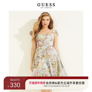 GUESS女温柔气质设计感方领收腰纽扣连衣裙 W2YK59WEPJ0