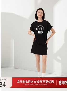 GUESS 女士纯色简约直筒印花卷袖连衣裙-W4PK1MK2Q40