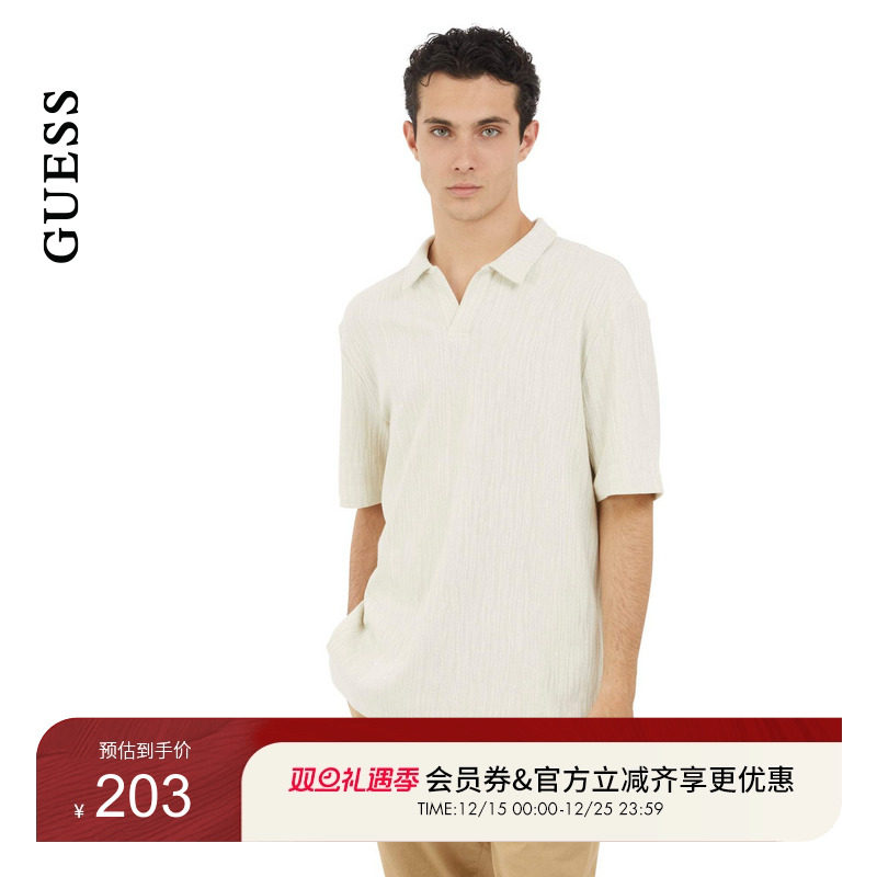 GUESS翻领休闲居家短袖T恤