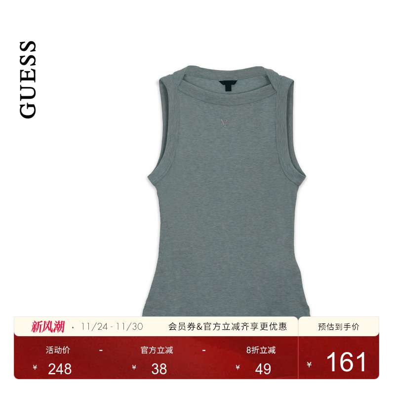 GUESS25年新款早秋女士圆领无袖针织内搭外穿背心-W5RP16KCNH2