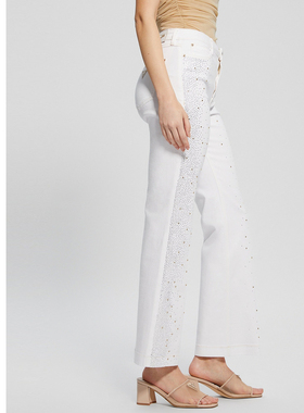GUESS女士时尚设计镶钻潮流白色牛仔裤-W4GA0UD4PV4