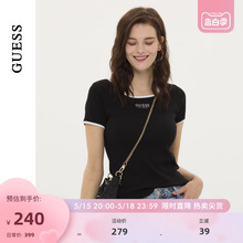 GUESS女简约洋气设计修身甜辣刺绣短袖T恤上衣-Q3PP11K2Q40