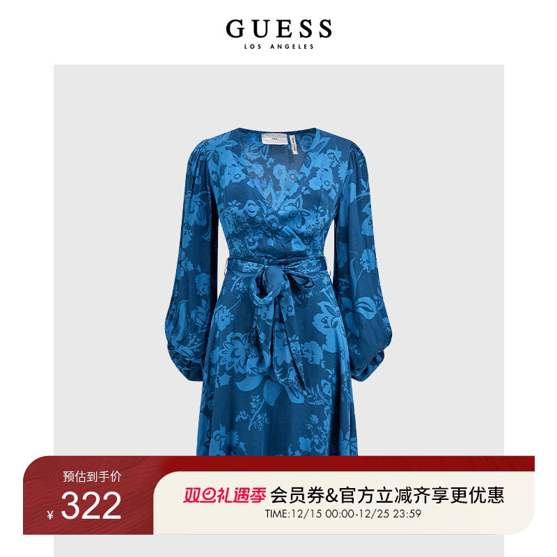 新款Guess长袖系带收腰连衣裙