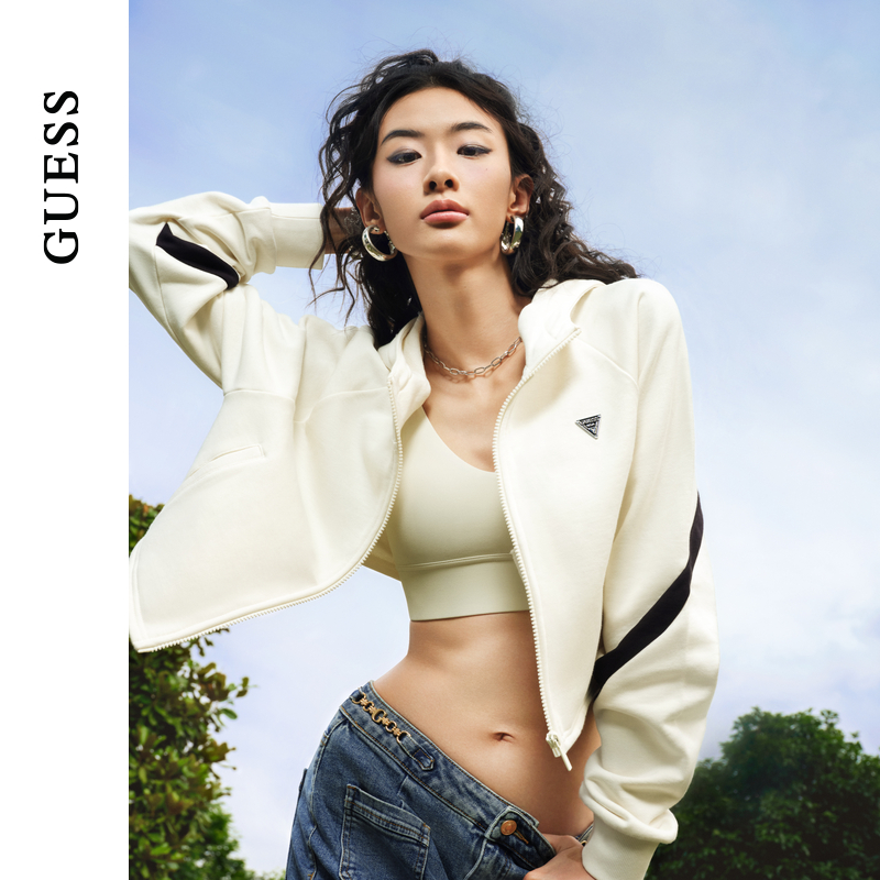 GUESS 女士撞色简约时尚百搭连帽卫衣-W4PP92K2Q40