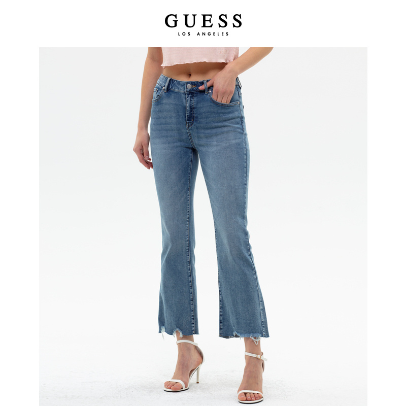 GUESS高腰牛仔裤弹力修身微喇叭