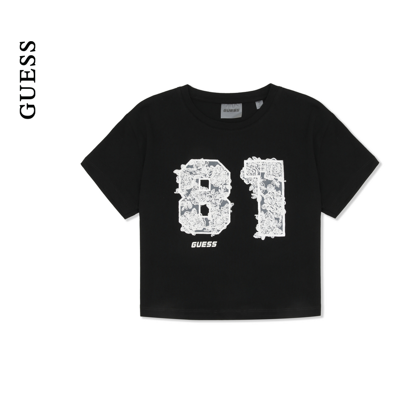 GUESS女士蕾丝贴花数字百搭款短袖T恤-V4YI14I3Z14