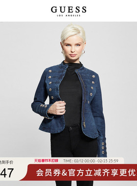 GUESS女士古典金属排扣设计水洗牛仔上衣-W4RN56D55M0