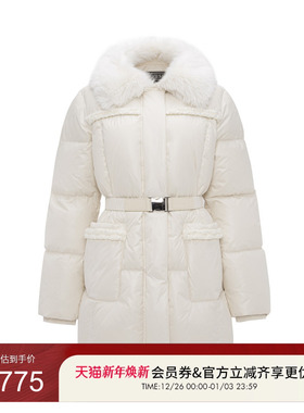 【秀智明星同款】GUESS女百搭毛领收腰中长款羽绒服