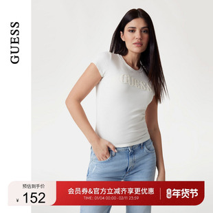 GUESS女士休闲纯色百搭修身圆领短袖T恤-W5GI42J1314