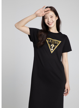 GUESS 女士时尚百搭镶钻ins风短袖连衣裙-W4PK1XK2Q40