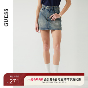 GUESS女士裙裤 Q5PD75D51V0 一体复古做旧牛仔半身裙