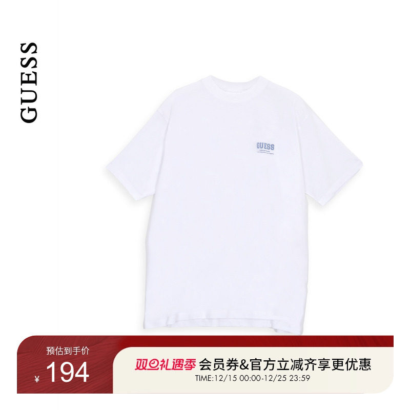 GUESS25年新款早秋女士圆领印花宽松休闲基础款T恤-W5YI10JA914