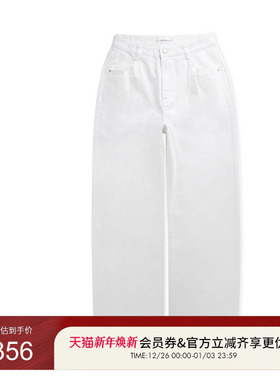 GUESS女士纯色简约百搭阔腿直筒水洗牛仔裤-OP2D5025