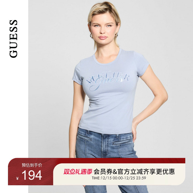 GUESS印花圆领修身短袖T恤
