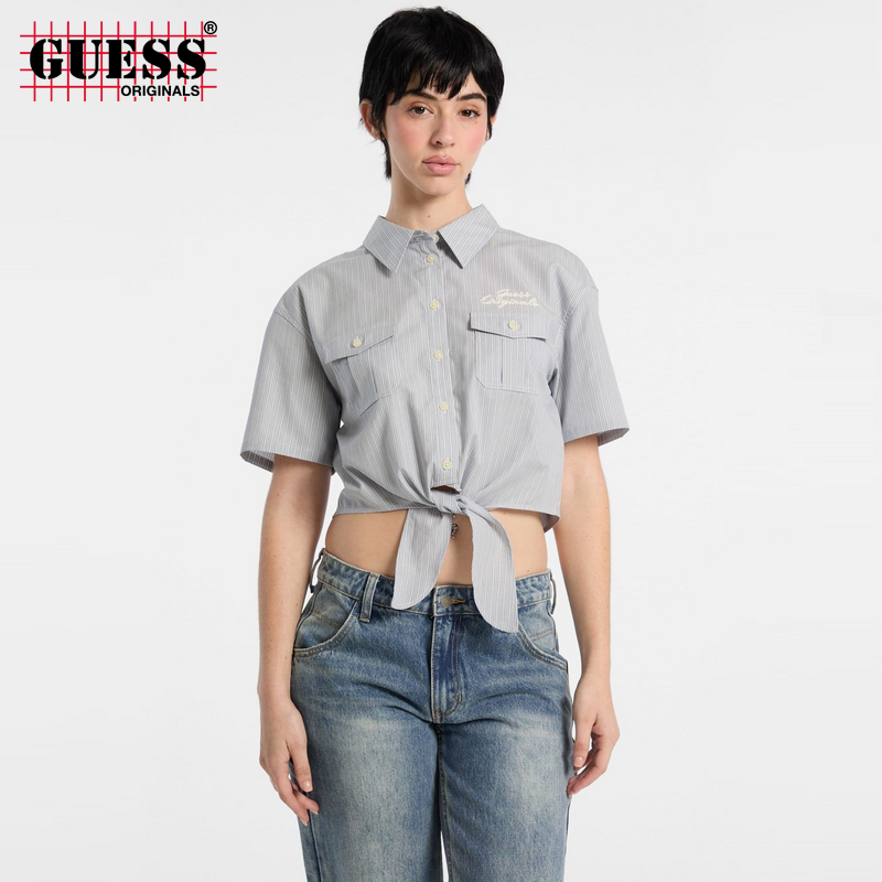 GUESS露腰翻领短袖衬衫