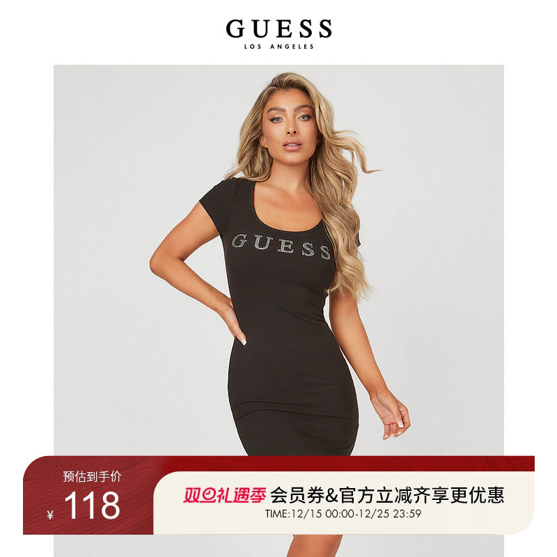 Guess新夏女简约字母短袖连衣裙