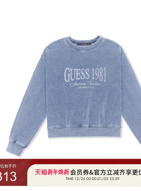 GUESS女士美式复古通勤百搭经典落肩袖卫衣-MP1K7441