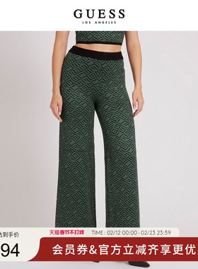 GUESS女士复古高腰宽松阔腿休闲裤-W2BB34Z2YK2