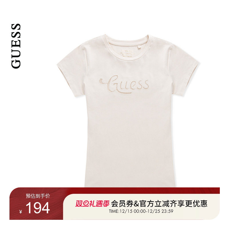 GUESS日常修身圆领短袖T恤