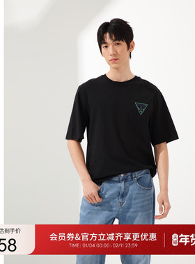GUESS男女同款设计款logo纯色百搭短袖T恤-MO2K9404K