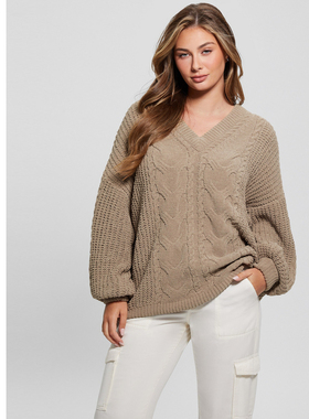 GUESS女士时尚潮流纹理感V领套头毛衣-W3BR64Z3BA0