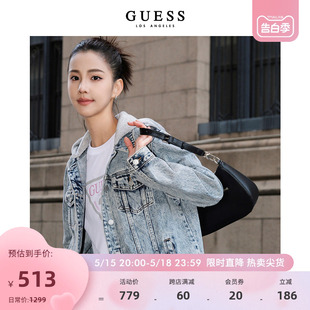 品质时尚 可拆卸连帽牛仔外套夹克 女美式 GUESS Q3PN12D51V0