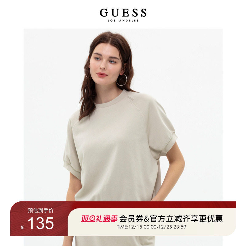 GUESS圆领插肩袖卫衣休闲短袖T恤