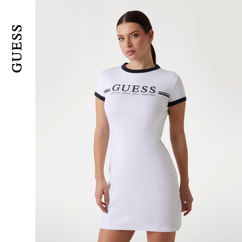 GUESS休闲圆领短袖连衣裙