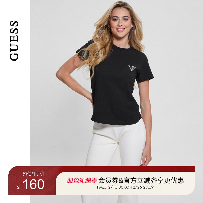 GUESS三角logo正肩圆领短袖T恤