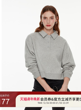 GUESS 女士满天星镶钻polo领长袖卫衣-W4PP82K2Q45