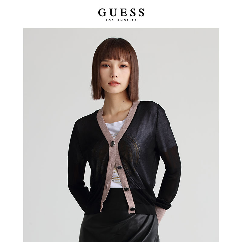 GUESS新款女士拼色基础针织开衫