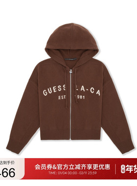 【秀智明星同款】GUESS女士连帽羊毛针织开衫-YO4S3664