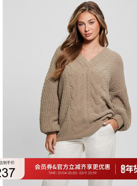 GUESS女士时尚潮流纹理感V领套头毛衣-W3BR64Z3BA0