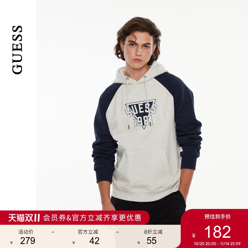 GUESS男女同款运动拼色插肩长袖卫衣-M4PP40K2Q40