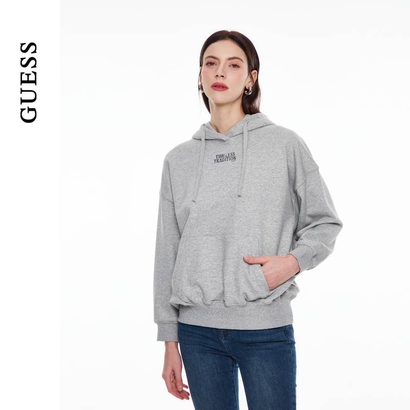 GUESS运动休闲风抽绳连帽卫衣