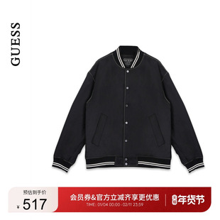 GUESS25年新款早秋男士棒球领撞色条纹休闲潮流夹克外套-MP3W9880