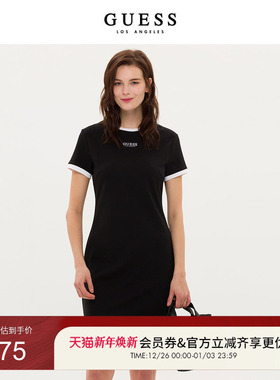 GUESS 女士紧致有型撞色减龄时尚圆领T恤连衣裙-Q3PK32K2Q40