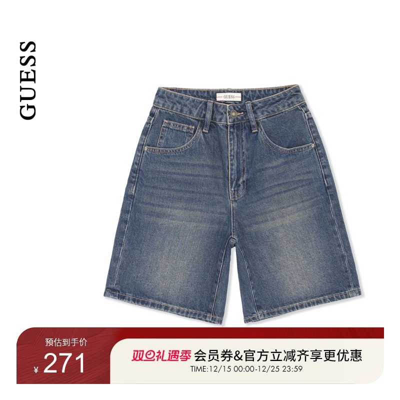 GUESS女士美式复古百搭直筒牛仔短裤-W5PD3HD51V0