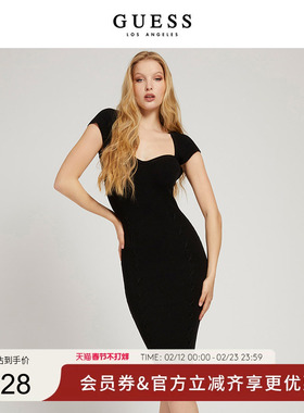 GUESS女士纯色收腰极简优雅方口连衣裙-W1BK51Z17X3
