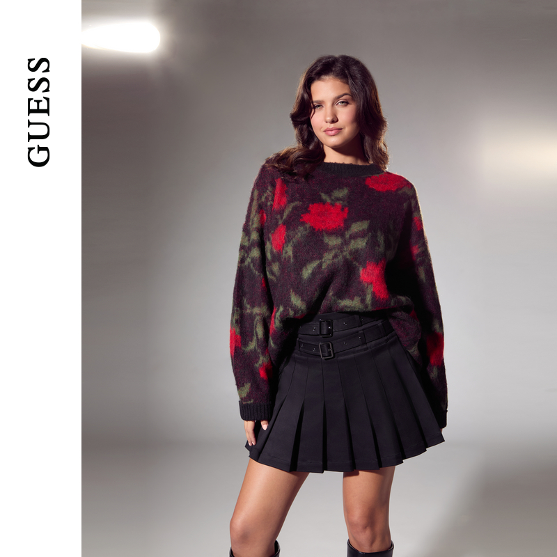 GUESS玫瑰花图案圆领毛衣