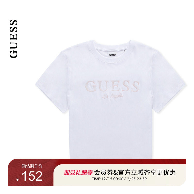 GUESS印花纯色圆领短袖T恤