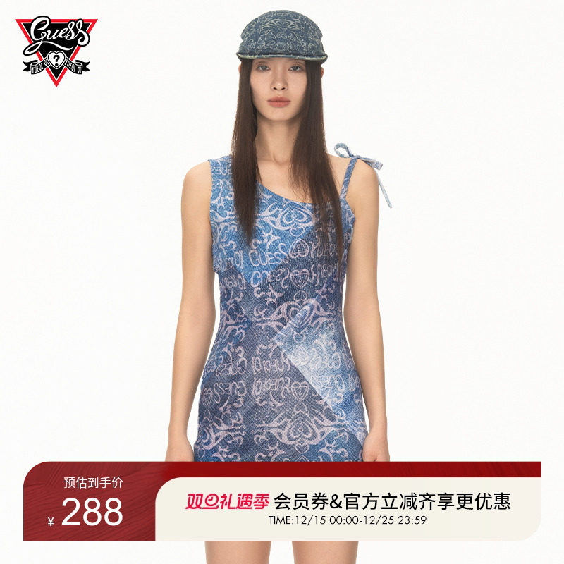 【GUESS x YUEQI QI联名系列】女士不对称吊带修身甜酷Y2K皮肤裙