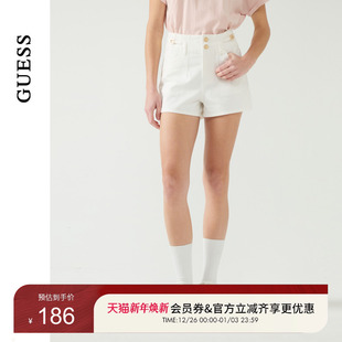 GUESS女士金属配饰纯白水洗牛仔短裤 W5PD3ED51V0